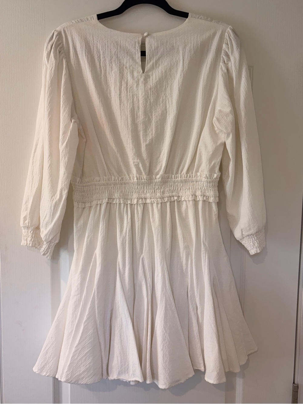 Just Me Cream Long-Sleeve Smocked-Waist Mini Dress